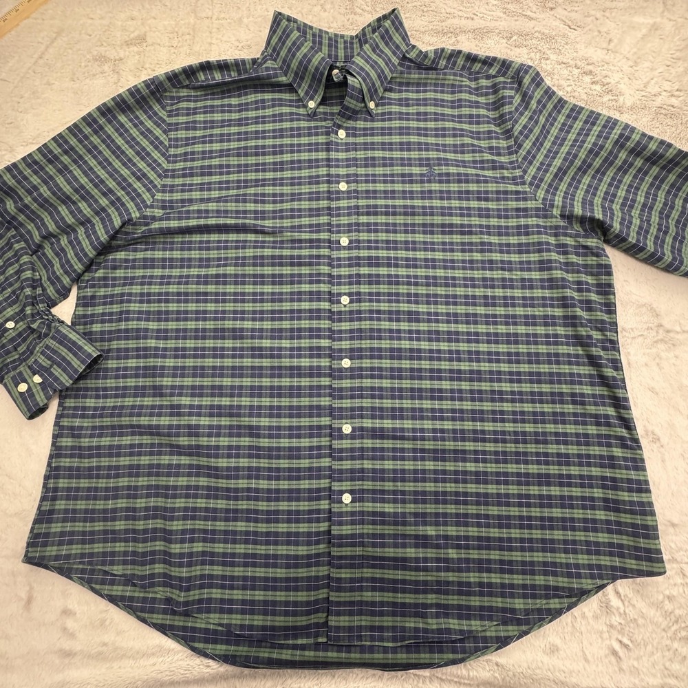 Brooks Brothers Shirt Mens 2XL Blue Green Plaid Non Iron Stretch Button Down - Picture 2 of 7